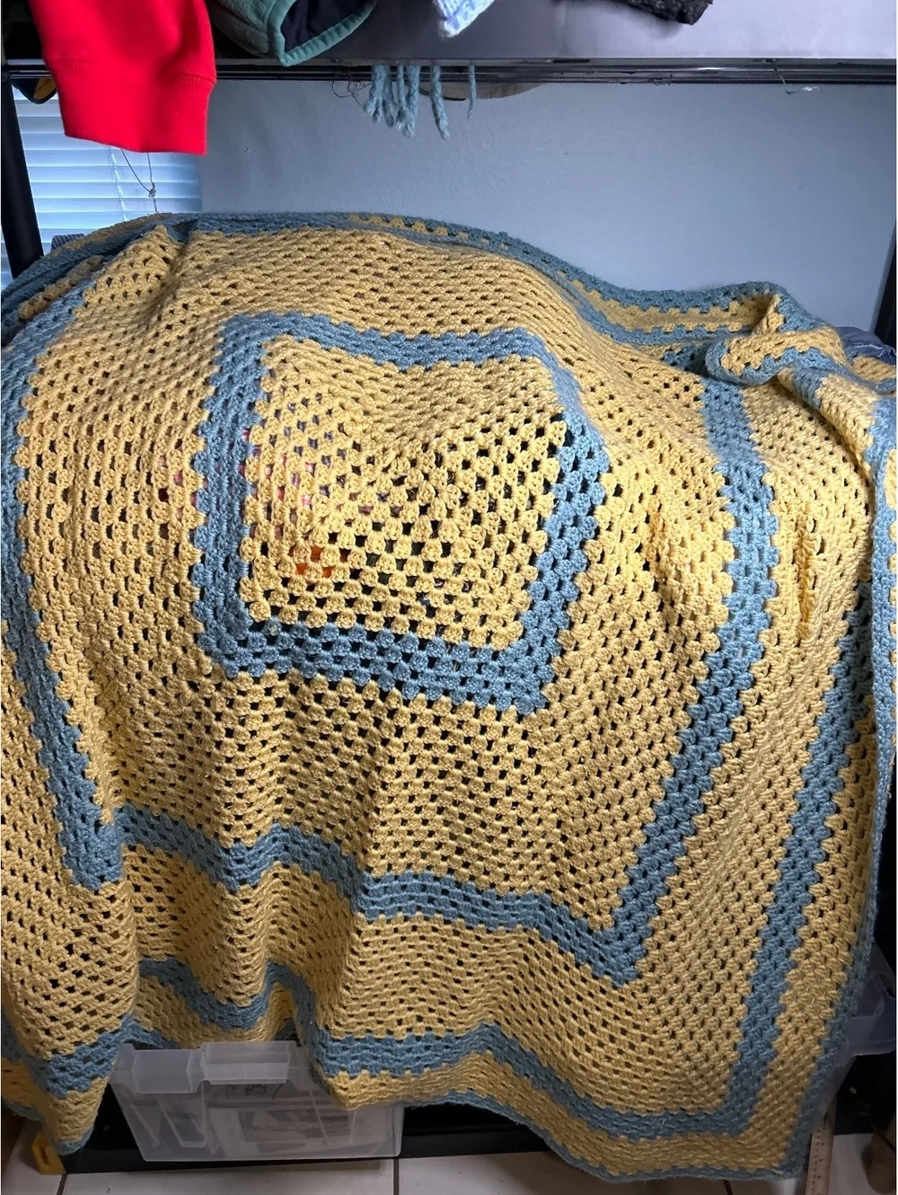 Handmade Crochet Blanket in Yellow and Light Blue